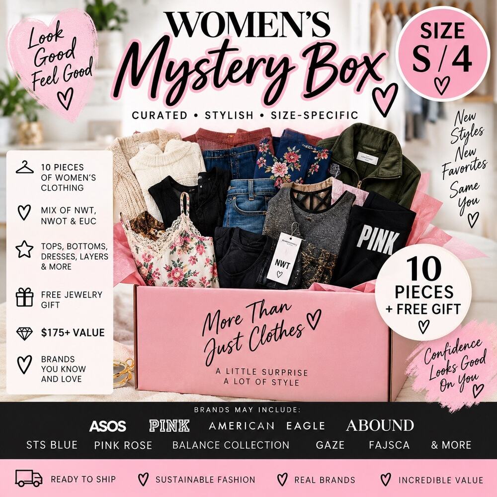 Women’s Size Small 4 Mystery Clothing Box 10 Pc Wardrobe Bundle + Free Gift